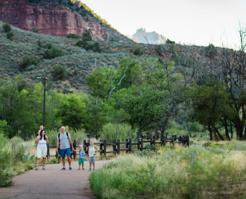Family picture on Pa'rus trail in Zion National Park